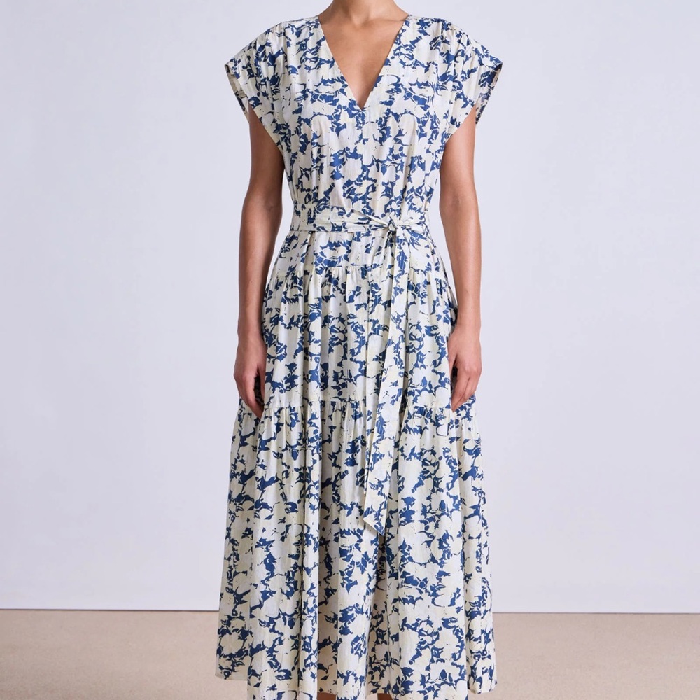 Apiece Apart Blue and Cream Floral Midi Dress